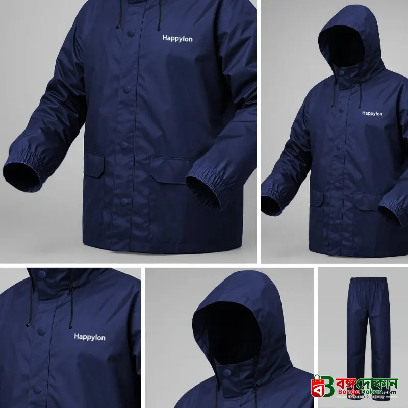 100% Water proof High quality Rain Coat With Pant. (Happylon) Blue - বাংলাদেশে সেরা দাম ও নতুন কালেকশন - গ্যালারি
