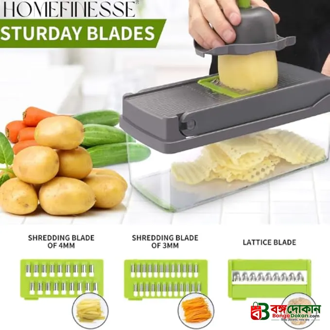 16-in-1 Multifunctional Vegetable Chopper & Mandoline Slicer – Professional Kitchen Food Cutter with Stainless Steel Blades, Storage Container & Handguard - বাংলাদেশে সেরা দাম ও নতুন কালেকশন - গ্যালারি