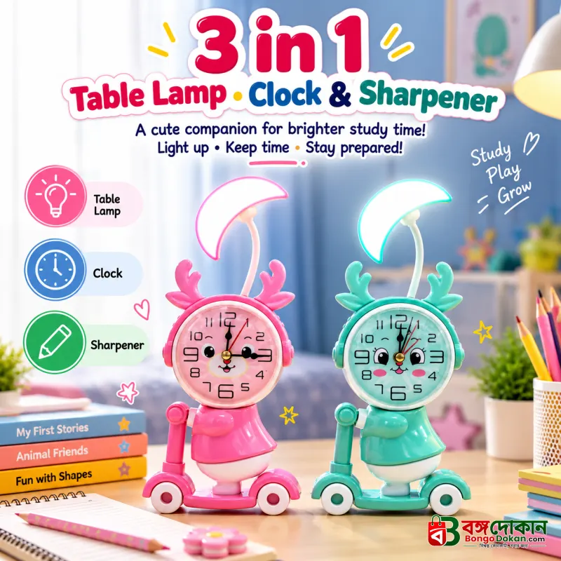 3 in 1 Table Lamp Clock with Pencil Sharpener - বাংলাদেশে সেরা দাম ও স্পেসিফিকেশন - বাংলাদেশে সেরা অফার ও দাম