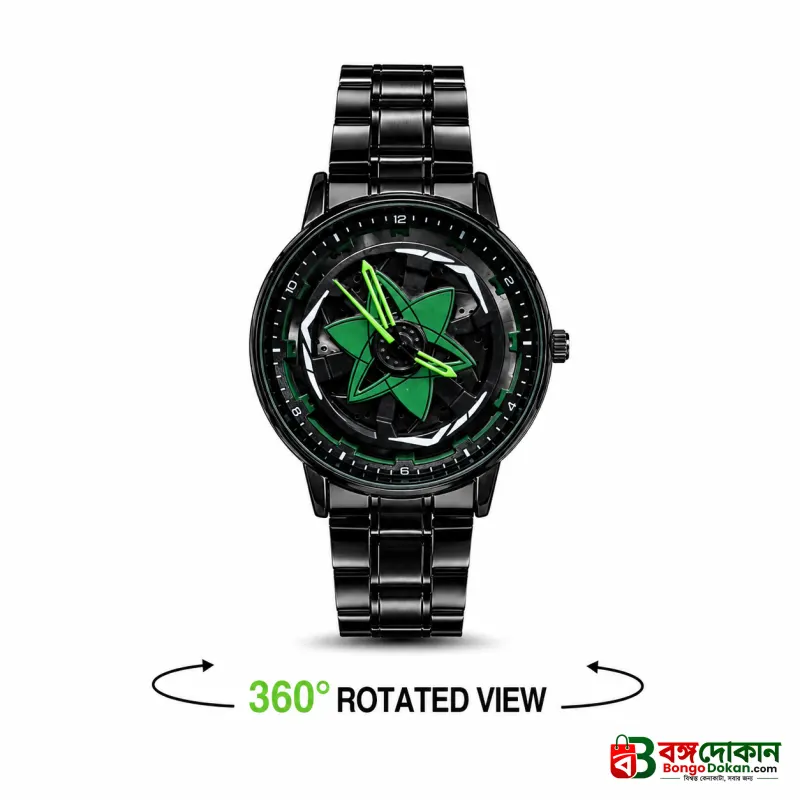 360° Rotating Car Wheel Rim Quartz Watch – Matte Black Metal Sports Wristwatch, 3D Alloy Rim & Brake Disc Dial, Stainless Steel Strap & Scratch-Resistant Glass for Men - বাংলাদেশে সেরা দাম ও নতুন কালেকশন - গ্যালারি