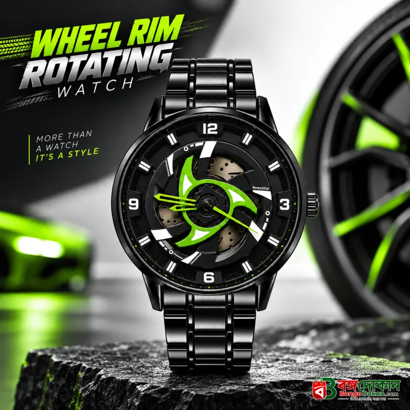 360° Rotating Car Wheel Rim Quartz Watch – Matte Black Metal Sports Wristwatch, 3D Alloy Rim & Brake Disc Dial, Stainless Steel Strap & Scratch-Resistant Glass for Men - বাংলাদেশে সেরা দাম ও নতুন কালেকশন - বাংলাদেশে সেরা অফার ও দাম