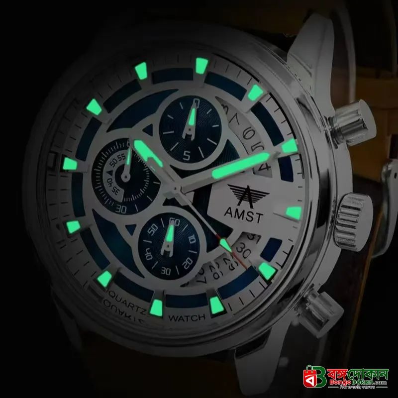 AMST 3068 Stylish Men's Luxury Chronograph Watch – White & Blue Dial, Silver Stainless Steel Case, Premium Tan Leather Strap, Date Display & Quartz Movement Sport Wristwatch - বাংলাদেশে সেরা দাম ও নতুন কালেকশন - গ্যালারি