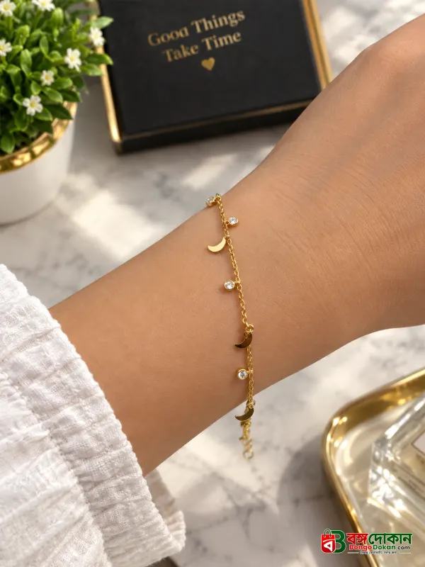 Anti-tarnish Golden Crescent Moon and Crystal Charm Bracelet - বাংলাদেশে সেরা দাম ও আকর্ষণীয় কালেকশন - বাংলাদেশে সেরা অফার ও দাম