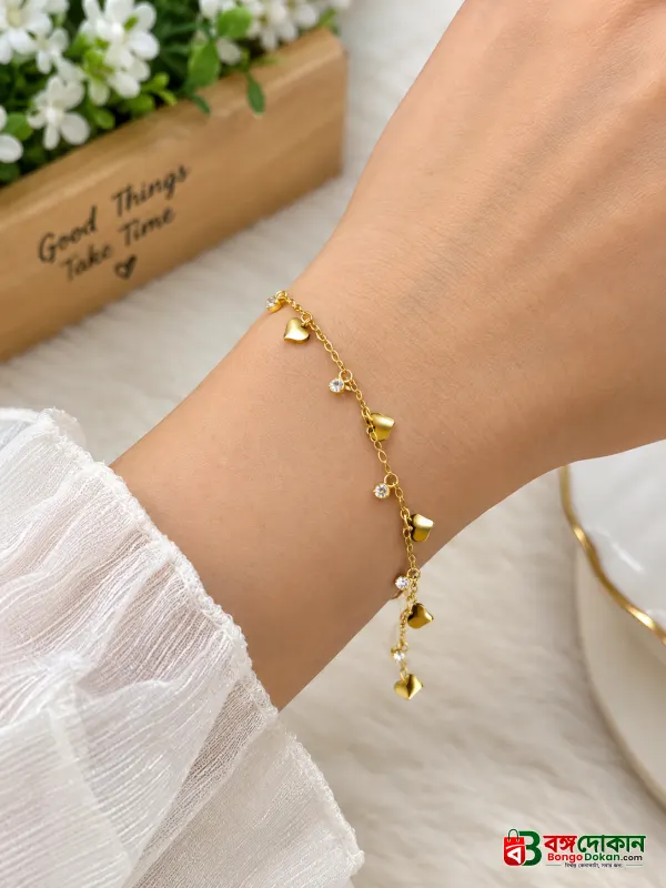 Anti-tarnish Golden Heart and Crystal Bracelet - বাংলাদেশে সেরা দাম ও আকর্ষণীয় কালেকশন - বাংলাদেশে সেরা অফার ও দাম