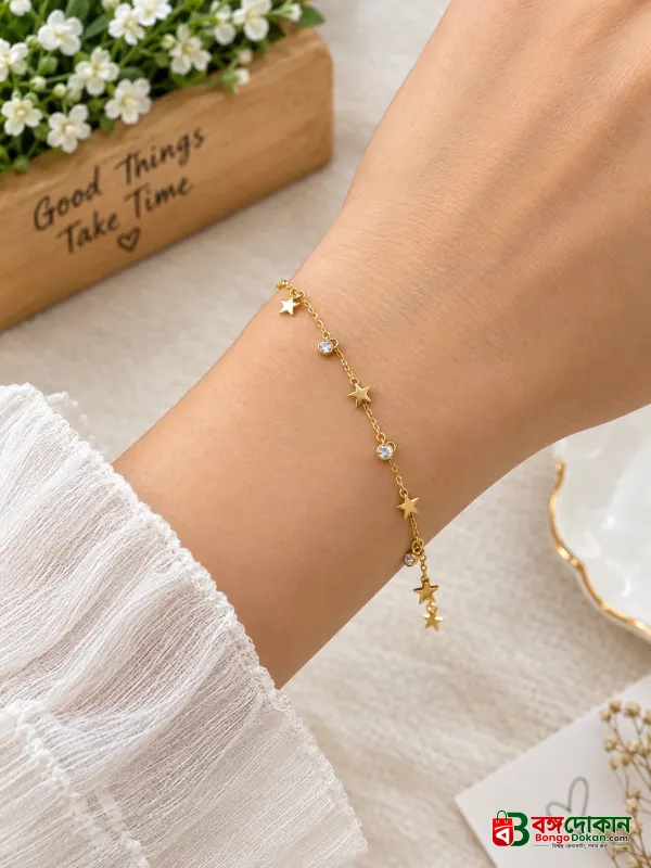 Anti-tarnish Golden Star and Crystal Bracelet - বাংলাদেশে সেরা দাম ও আকর্ষণীয় কালেকশন - বাংলাদেশে সেরা অফার ও দাম