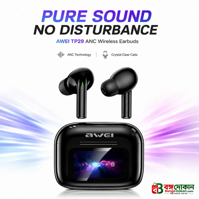 Awei TP29ANC AI Translation & ANC Wireless Earbuds – Bluetooth 6.0 Real-Time Translator Earphones with 147 Languages, 10mm Driver & LCD Touch Screen - বাংলাদেশে সেরা দাম ও স্পেসিফিকেশন - বাংলাদেশে সেরা অফার ও দাম