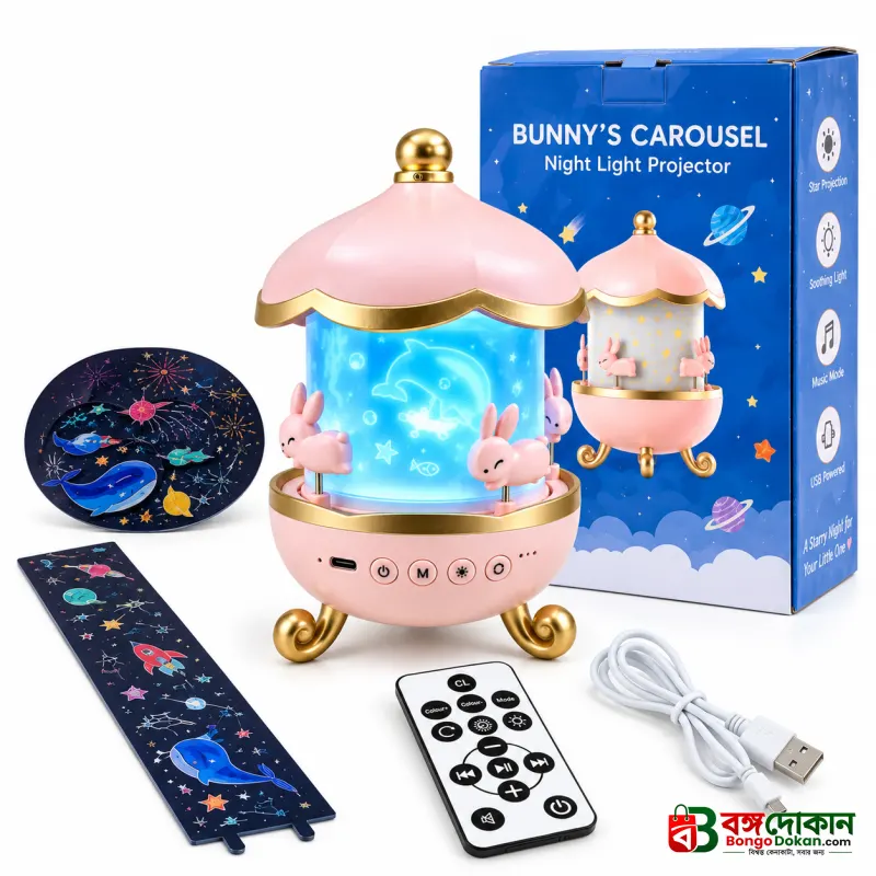 Bunny Carousel Night Light Projector – Rotating LED Star & Galaxy Projection Lamp with 6 Themes, 5 Color Patterns & Adjustable Brightness for Kids Room & Nursery Decor - বাংলাদেশে সেরা দাম ও আকর্ষণীয় খেলনা - গ্যালারি