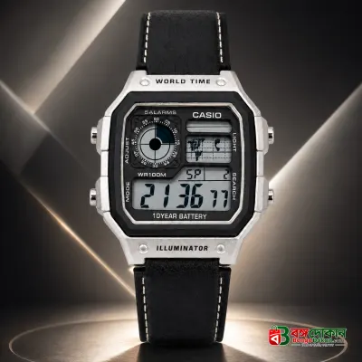 Casio Illuminator Vintage Digital Leather Strap Watch – World Map Display, Long Battery Life, Water Resistant, Formal & Casual Wristwatch with Premium Gift Box & Extra Batteries - বাংলাদেশে সেরা দাম ও নতুন কালেকশন - গ্যালারি
