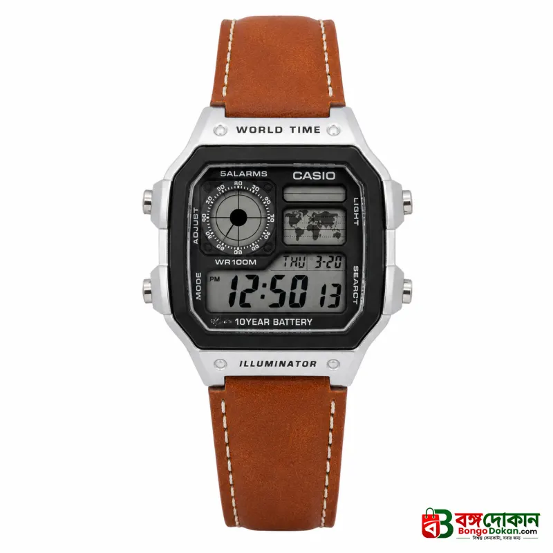 Casio Illuminator Vintage Digital Leather Strap Watch – World Map Display, Long Battery Life, Water Resistant, Formal & Casual Wristwatch with Premium Gift Box & Extra Batteries - বাংলাদেশে সেরা দাম ও নতুন কালেকশন - গ্যালারি