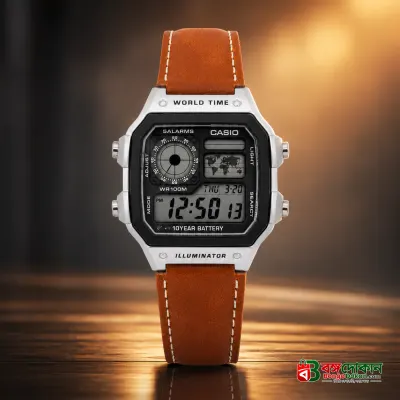 Casio Illuminator Vintage Digital Leather Strap Watch – World Map Display, Long Battery Life, Water Resistant, Formal & Casual Wristwatch with Premium Gift Box & Extra Batteries - বাংলাদেশে সেরা দাম ও নতুন কালেকশন - গ্যালারি