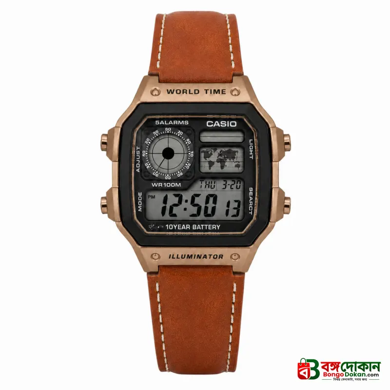 Casio Illuminator Vintage Digital Leather Strap Watch – World Map Display, Long Battery Life, Water Resistant, Formal & Casual Wristwatch with Premium Gift Box & Extra Batteries - বাংলাদেশে সেরা দাম ও নতুন কালেকশন - গ্যালারি