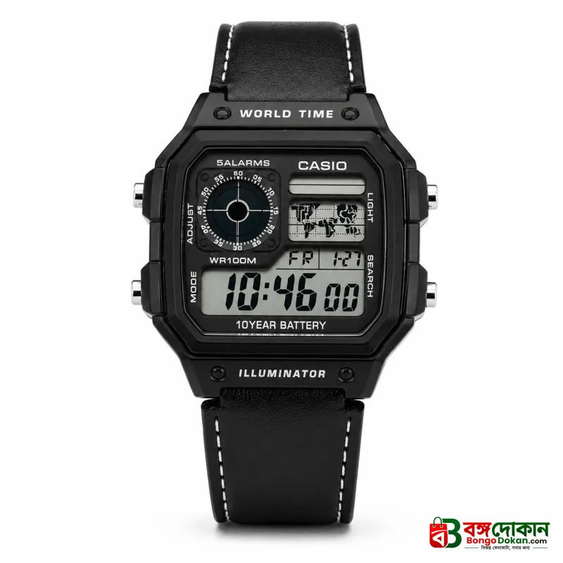 Casio Illuminator Vintage Digital Leather Strap Watch – World Map Display, Long Battery Life, Water Resistant, Formal & Casual Wristwatch with Premium Gift Box & Extra Batteries - বাংলাদেশে সেরা দাম ও নতুন কালেকশন - গ্যালারি