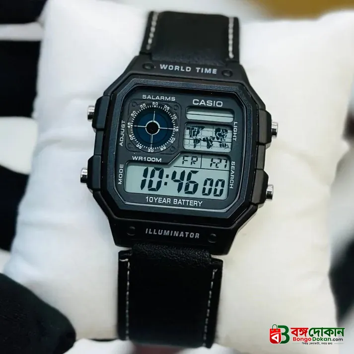 Casio Illuminator Vintage Digital Leather Strap Watch – World Map Display, Long Battery Life, Water Resistant, Formal & Casual Wristwatch with Premium Gift Box & Extra Batteries - বাংলাদেশে সেরা দাম ও নতুন কালেকশন - গ্যালারি