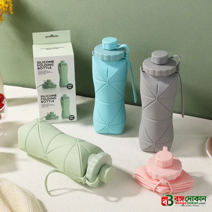 Creative Silicone Folding Water Cup – 600ml Portable & Scalable Leak-Proof Travel Bottle with Lid & Handle for Sports, Gym, Office & School (Multi-Color) - বাংলাদেশে সেরা দাম ও লাইফস্টাইল কালেকশন - গ্যালারি