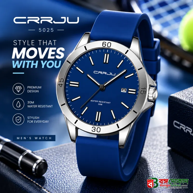 CRRJU 5025 Men's Stylish Premium Quartz Watch – Minimalist Dial, Rotating Bezel Look, 3ATM Water Resistant, Soft Silicone Strap & Luminous Hands Sport Wristwatch - বাংলাদেশে সেরা দাম ও নতুন কালেকশন - বাংলাদেশে সেরা অফার ও দাম
