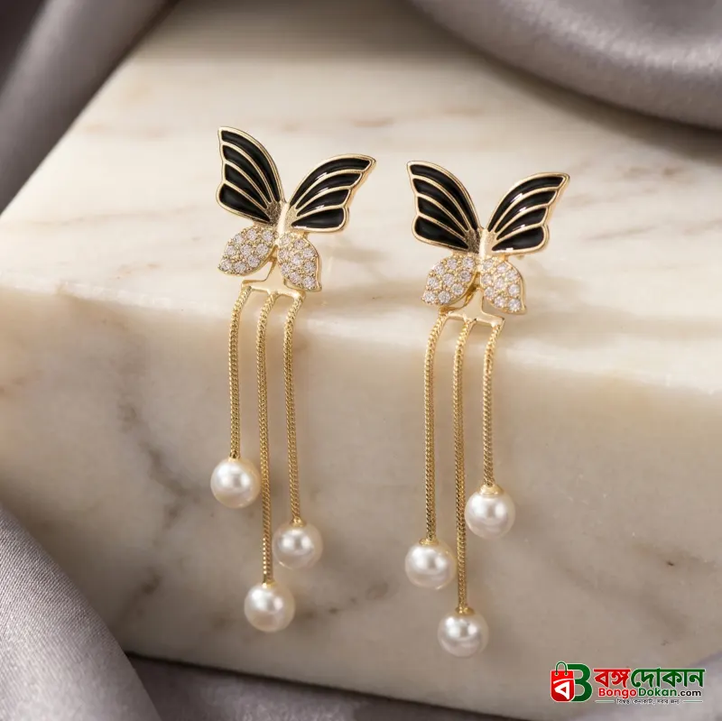 Cubic Zirconia Decor Butterfly & Faux Pearl Drop Earrings - বাংলাদেশে সেরা দাম ও এক্সক্লুসিভ ডিজাইন - বাংলাদেশে সেরা অফার ও দাম