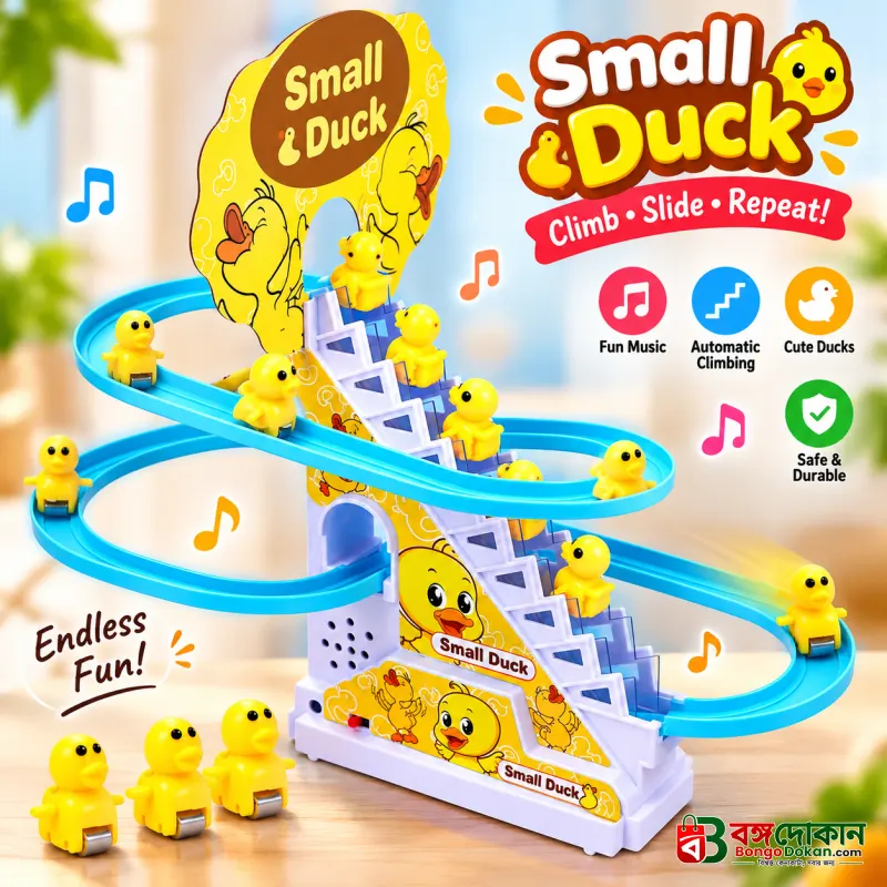 Electric Small Duck Climbing Stairs Toy – Musical Slide Track Game with 9 Cute Yellow Ducks, Flashing LED Lights, Safe ABS Plastic Interactive Educational Toy & Perfect Kids Gift - বাংলাদেশে সেরা দাম ও আকর্ষণীয় খেলনা - বাংলাদেশে সেরা অফার ও দাম