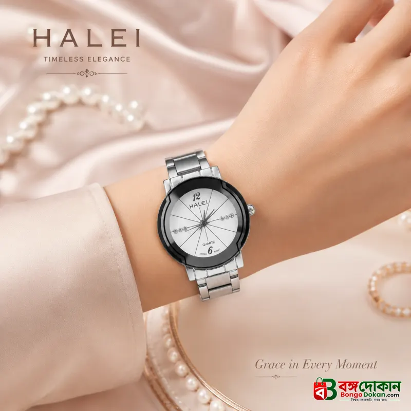 HALEI Premium Women's Quartz Analog Watch – Stainless Steel Strap, Round Case, Mineral Glass, Water Resistant, Elegant Japanese Movement Wristwatch for Ladies - বাংলাদেশে সেরা দাম ও আকর্ষণীয় কালেকশন - গ্যালারি