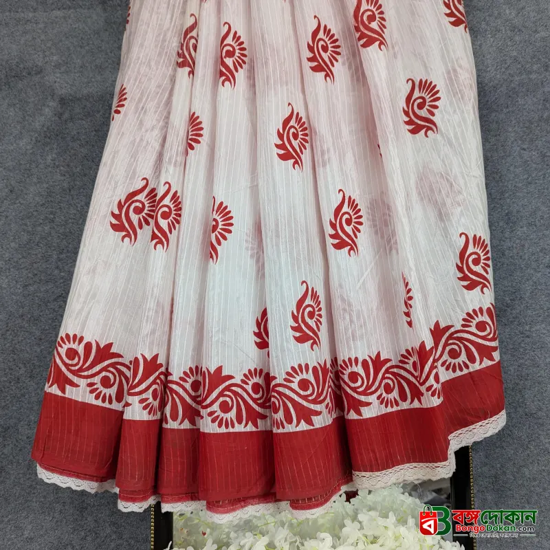 Half Silk Screen Print Sharee - Puja Edition - বাংলাদেশে সেরা দাম ও আকর্ষণীয় কালেকশন - গ্যালারি