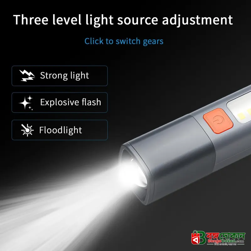 High Power LED Portable COB Zoomable Flashlight – USB Rechargeable Waterproof Mini Torch with Multi-Bright Modes, Backup Battery & Adjustable Focus for Outdoor & Emergency - বাংলাদেশে সেরা দাম ও স্পেসিফিকেশন - গ্যালারি