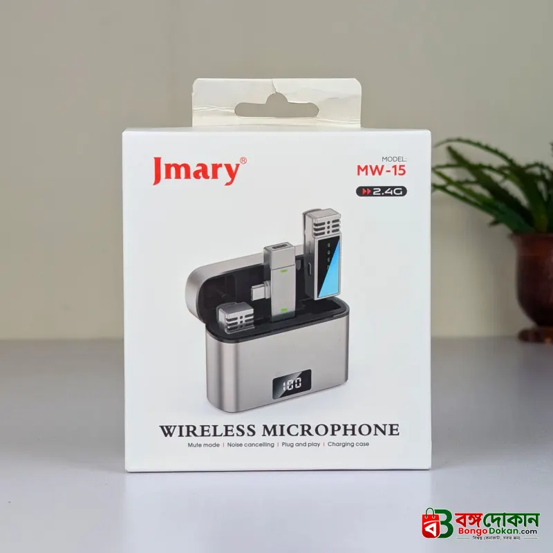Jmary MW-15 2.4G Dual Wireless Lavalier Microphone – Type-C Plug & Play Mic with 48H Battery Charging Case, 20M Range & Low Latency for Mobile Vlogging & Interviews - বাংলাদেশে সেরা দাম ও স্পেসিফিকেশন - গ্যালারি