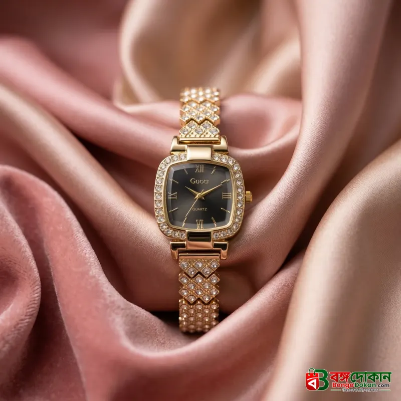 Luxury Golden Stone Studded Ladies Quartz Watch – Stylish & Elegant Design (Black Dial) - বাংলাদেশে সেরা দাম ও আকর্ষণীয় কালেকশন - বাংলাদেশে সেরা অফার ও দাম