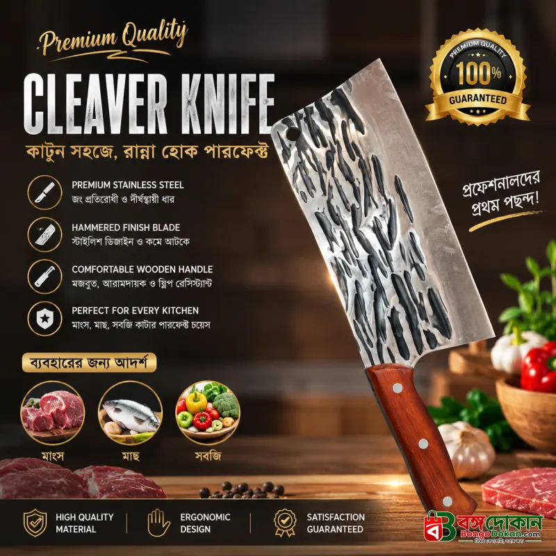 Master Your Kitchen: Premium Hammered Finish Chef's Cleaver - বাংলাদেশে সেরা দাম ও লাইফস্টাইল কালেকশন - গ্যালারি