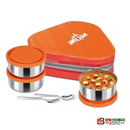 MILTON Triyum Stainless Steel Tiffin, 3 Container, 280 ml Each, with Jacket, Spoon & Fork, Orange | Lunch Box | Food Grade | Odour Proof | Light Weight | Hygienic - বাংলাদেশে সেরা দাম ও উইন্টার কালেকশন - গ্যালারি
