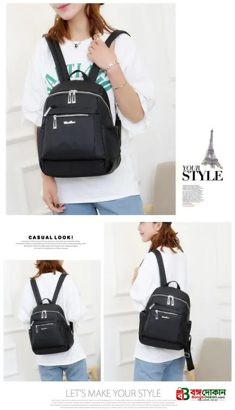 Nylon Backpack Durable Waterproof Casual Shoulder Bag (Black) - বাংলাদেশে সেরা দাম ও লাইফস্টাইল কালেকশন - গ্যালারি