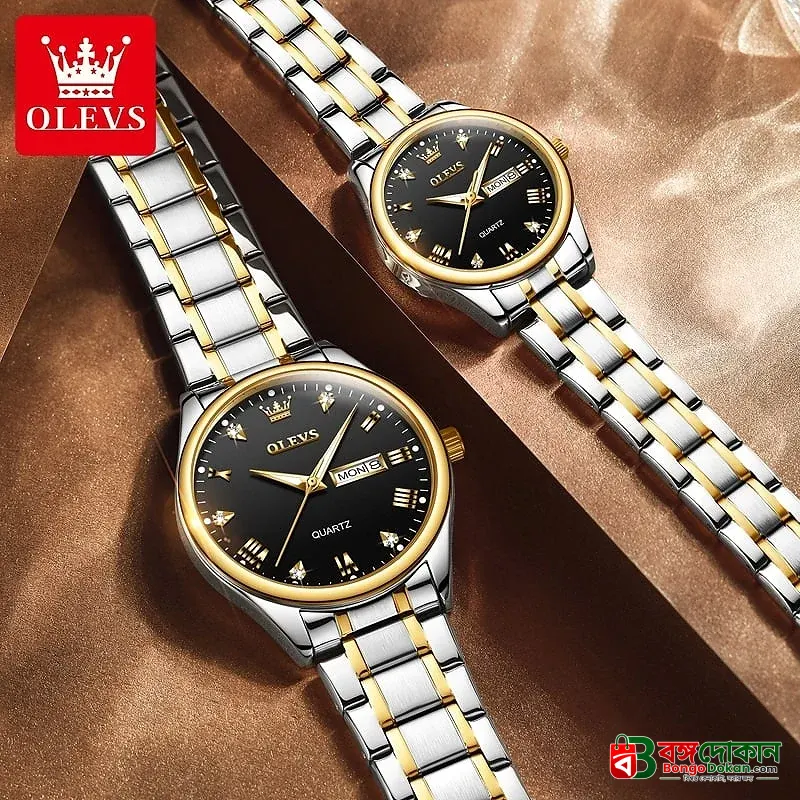 Olevs 5563 Couple Watch tow tone chain (black dial) - বাংলাদেশে সেরা দাম ও নতুন কালেকশন - গ্যালারি