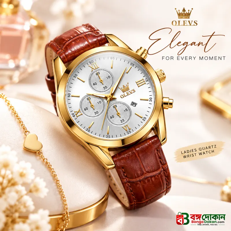 OLEVS Casual Ladies Automatic Mechanical Watch – Auto Wind Movement, Stainless Steel Round Case, Genuine Leather Strap, Chronograph, Date & Week Display, Hardlex Crystal Dial - বাংলাদেশে সেরা দাম ও আকর্ষণীয় কালেকশন - বাংলাদেশে সেরা অফার ও দাম