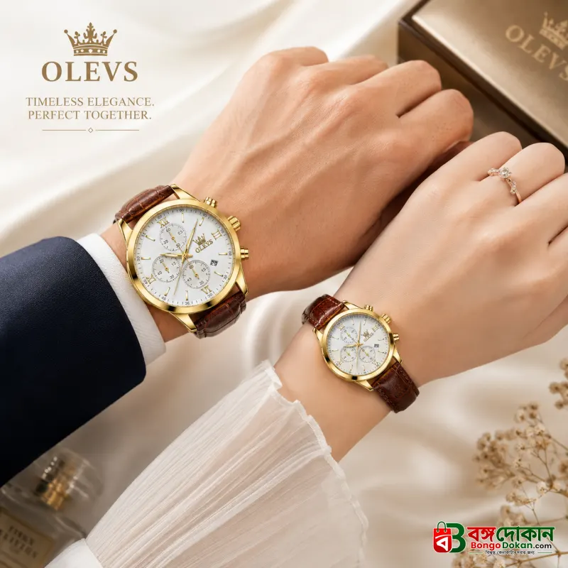 OLEVS Premium Luxury Leather Strap Couple Watch - বাংলাদেশে সেরা দাম ও নতুন কালেকশন - গ্যালারি