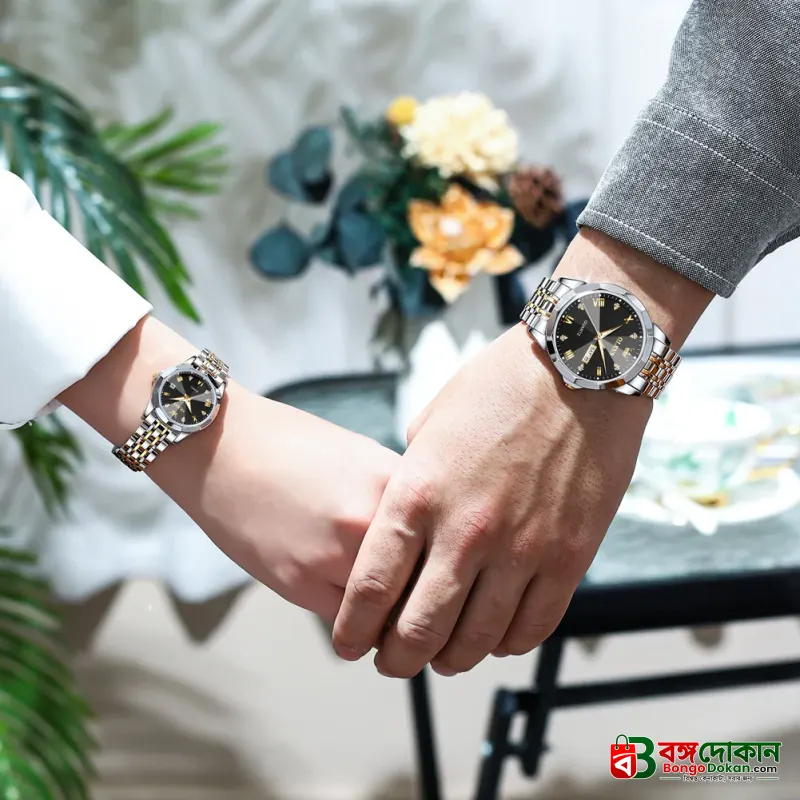 Olevs  Stainless Steel fashionable  Couple watches Silver black - বাংলাদেশে সেরা দাম ও নতুন কালেকশন - গ্যালারি