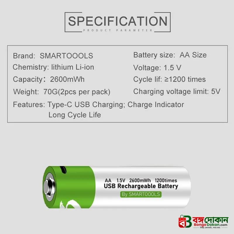 [Original] USB Type-C Fast Charging Rechargeable Battery AA  1.5V (4 piece Battery) - বাংলাদেশে সেরা দাম ও স্পেসিফিকেশন - গ্যালারি