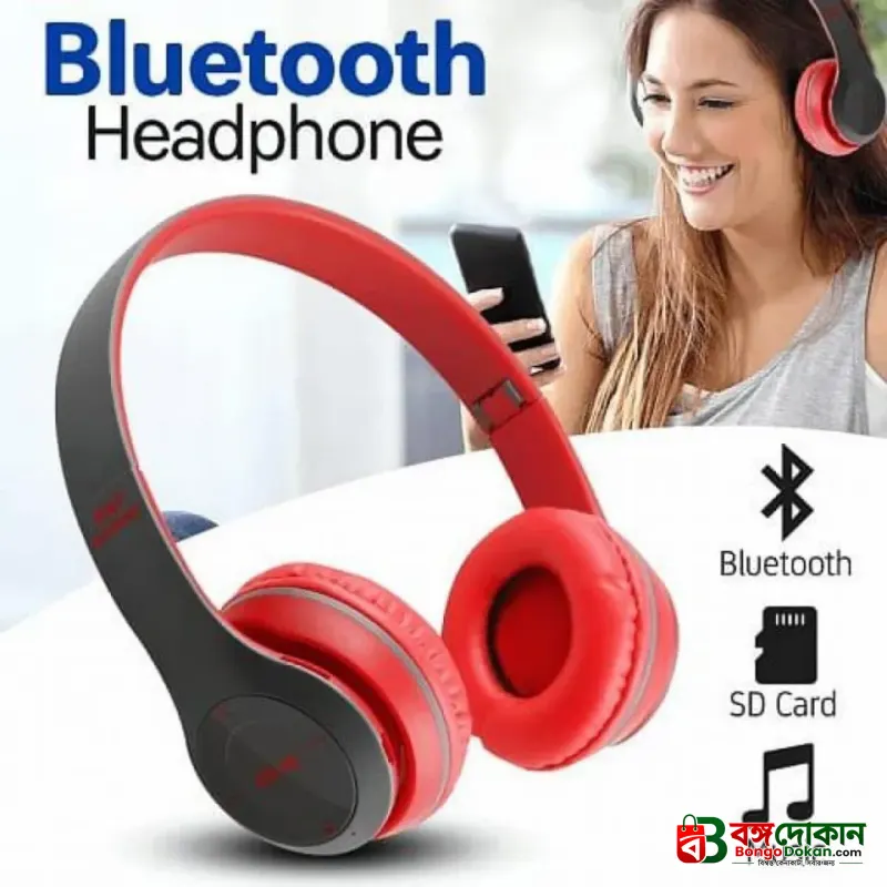 P47 Wireless Bluetooth Stereo Headphone – 40mm Driver Units, Dual Wired & Wireless Modes, Built-in FM Radio, TF Card Slot, 6H Playtime & Universal Compatibility for Gaming & Sports - বাংলাদেশে সেরা দাম ও স্পেসিফিকেশন - গ্যালারি