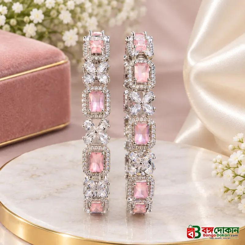 Pastel Pink American Diamond-Cut Premium Kada/Bangle Set (2 Pieces) - বাংলাদেশে সেরা দাম ও আকর্ষণীয় কালেকশন - গ্যালারি