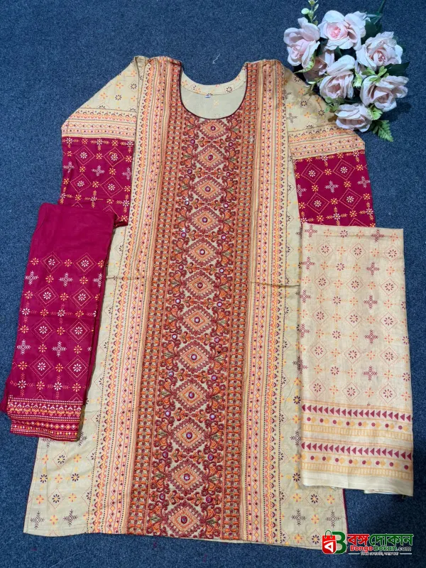 Premium Cotton Block and Digital Print Three-Piece Set - বাংলাদেশে সেরা দাম ও আকর্ষণীয় কালেকশন - গ্যালারি