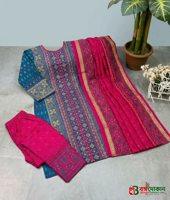 Premium Cotton Block and Digital Print Three-Piece Set - বাংলাদেশে সেরা দাম ও আকর্ষণীয় কালেকশন - গ্যালারি