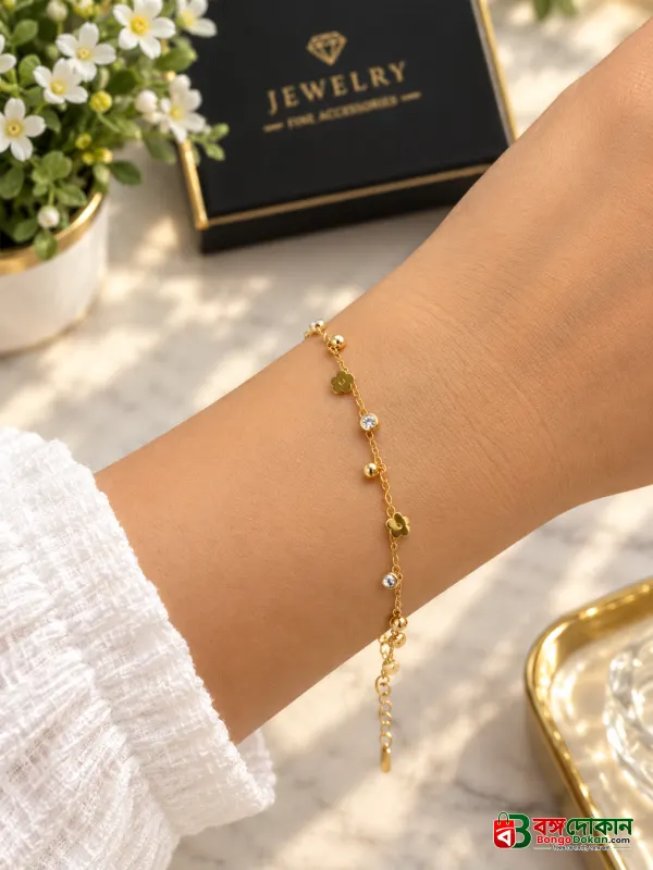 Premium Gold Stainless Steel Floral Charm Bracelet - বাংলাদেশে সেরা দাম ও আকর্ষণীয় কালেকশন - বাংলাদেশে সেরা অফার ও দাম