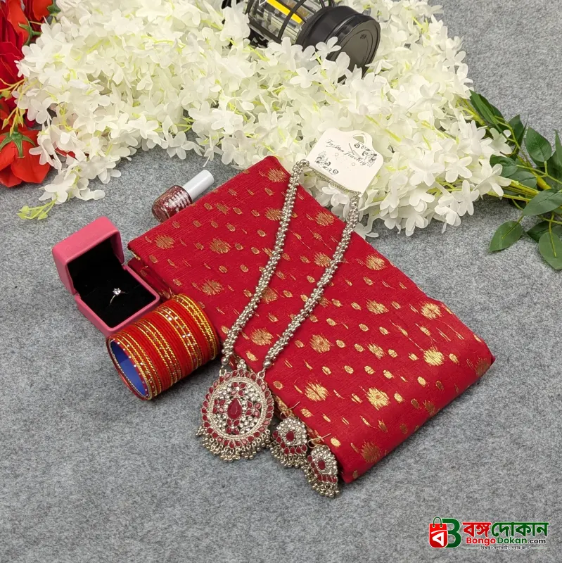 Premium Half Silk Jamdani Saree Combo Set - Red - বাংলাদেশে সেরা দাম ও আকর্ষণীয় কালেকশন - গ্যালারি