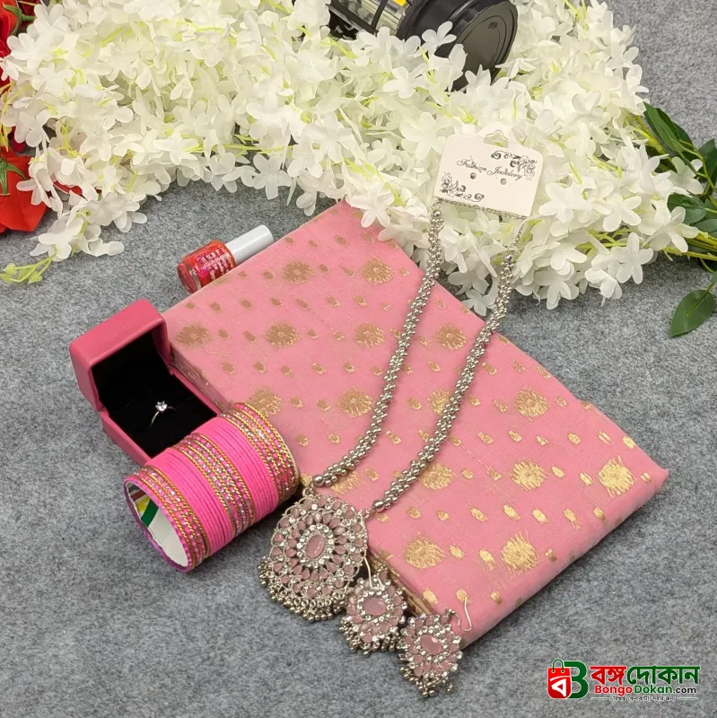 Premium Half Silk Jamdani Saree Combo Set - Pink - বাংলাদেশে সেরা দাম ও আকর্ষণীয় কালেকশন - গ্যালারি