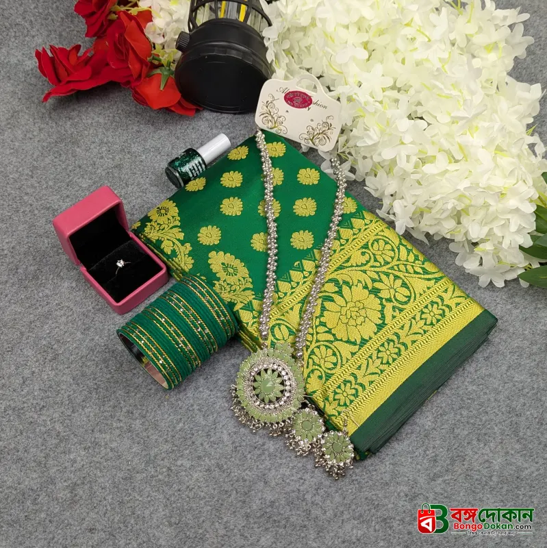 Premium Silk Katan Saree Combo Set - Green - বাংলাদেশে সেরা দাম ও আকর্ষণীয় কালেকশন - গ্যালারি