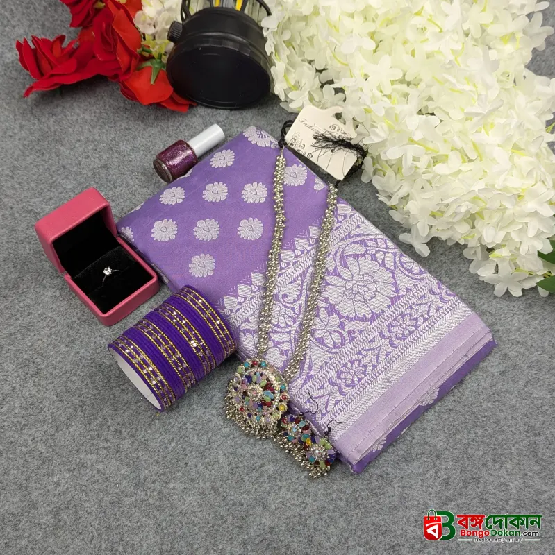 Premium Silk Katan Saree Combo Set - Lavender - বাংলাদেশে সেরা দাম ও আকর্ষণীয় কালেকশন - গ্যালারি