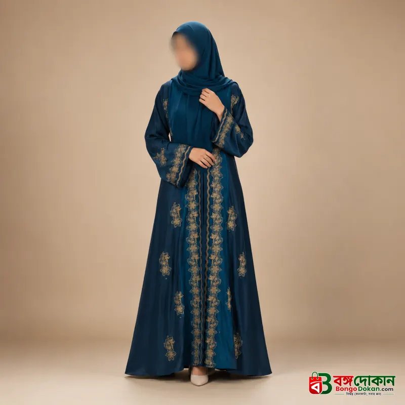 Premium Zafran Felix Luxury Abaya with Embroidery & Stone Work | Matching Hijab & Adjustable Inner | Modest Fashion Teal Blue - বাংলাদেশে সেরা দাম ও আকর্ষণীয় কালেকশন - বাংলাদেশে সেরা অফার ও দাম