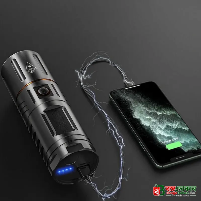 Rechargeable LED Flashlight with Telescopic Zoom & Power Bank Function – 4500mAh Metal Body Waterproof Tactical Torch with Type-C Charging - বাংলাদেশে সেরা দাম ও স্পেসিফিকেশন - গ্যালারি