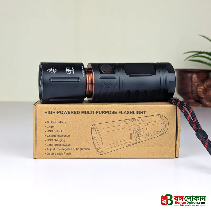 Rechargeable LED Flashlight with Telescopic Zoom & Power Bank Function – 4500mAh Metal Body Waterproof Tactical Torch with Type-C Charging - বাংলাদেশে সেরা দাম ও স্পেসিফিকেশন - গ্যালারি