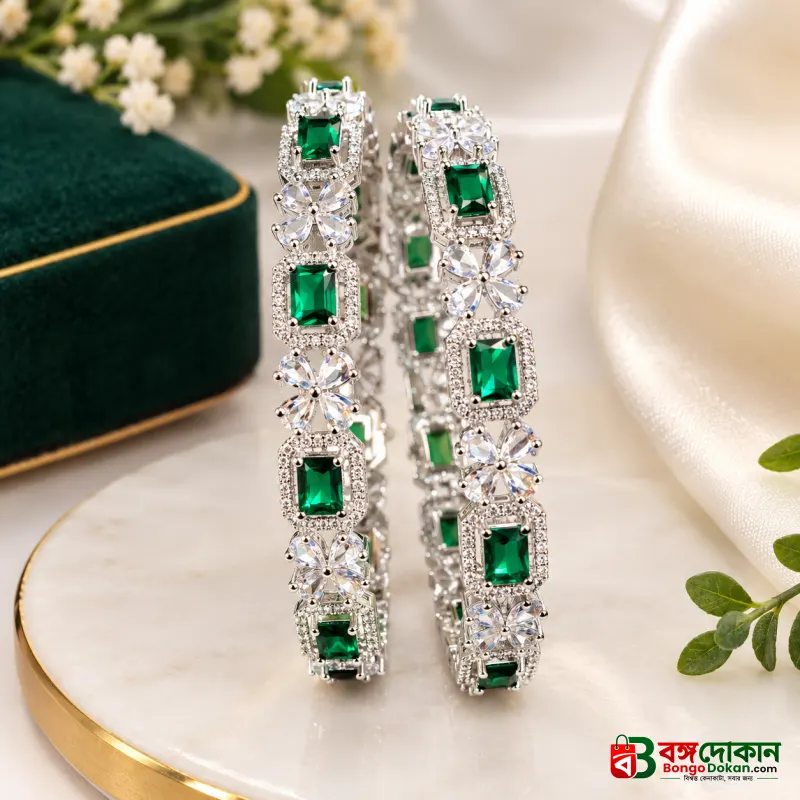 Royal Emerald Green American Diamond-Cut Jewelry Kada/Bangle Set (2 Pieces) - বাংলাদেশে সেরা দাম ও এক্সক্লুসিভ ডিজাইন - গ্যালারি