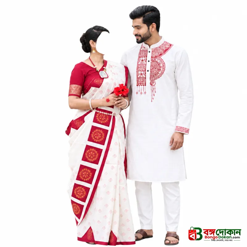 Special Puja Collection: Traditional Red-and-White Couple Set - বাংলাদেশে সেরা দাম ও আকর্ষণীয় কালেকশন - বাংলাদেশে সেরা অফার ও দাম