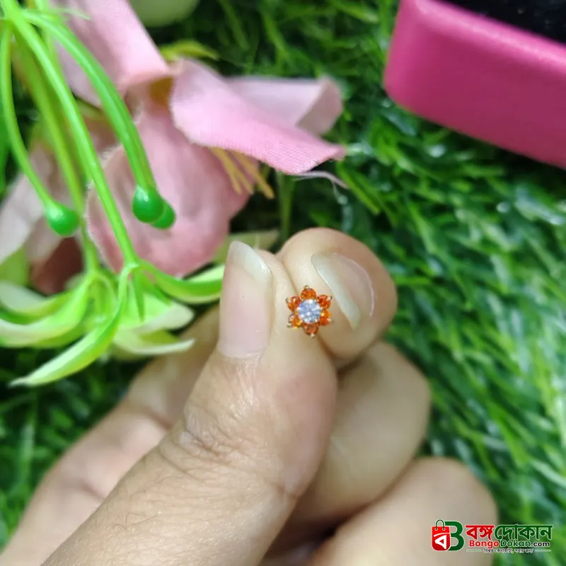 Traditional Gold Seven Stone Mossanite  Nose Pin -7 Mm (With gift box) - বাংলাদেশে সেরা দাম ও এক্সক্লুসিভ ডিজাইন - বাংলাদেশে সেরা অফার ও দাম