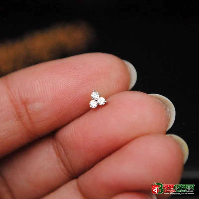 Traditional Gold Three Stone Mossanite Diamond Cut Nose Pin -7 Mm (With gift box) - বাংলাদেশে সেরা দাম ও এক্সক্লুসিভ ডিজাইন - বাংলাদেশে সেরা অফার ও দাম